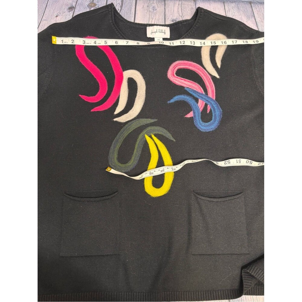 Joseph Ribkoff Black Embroidered Swirl Holiday Festive Cozy Comfy Sweater L - Picture 6 of 8